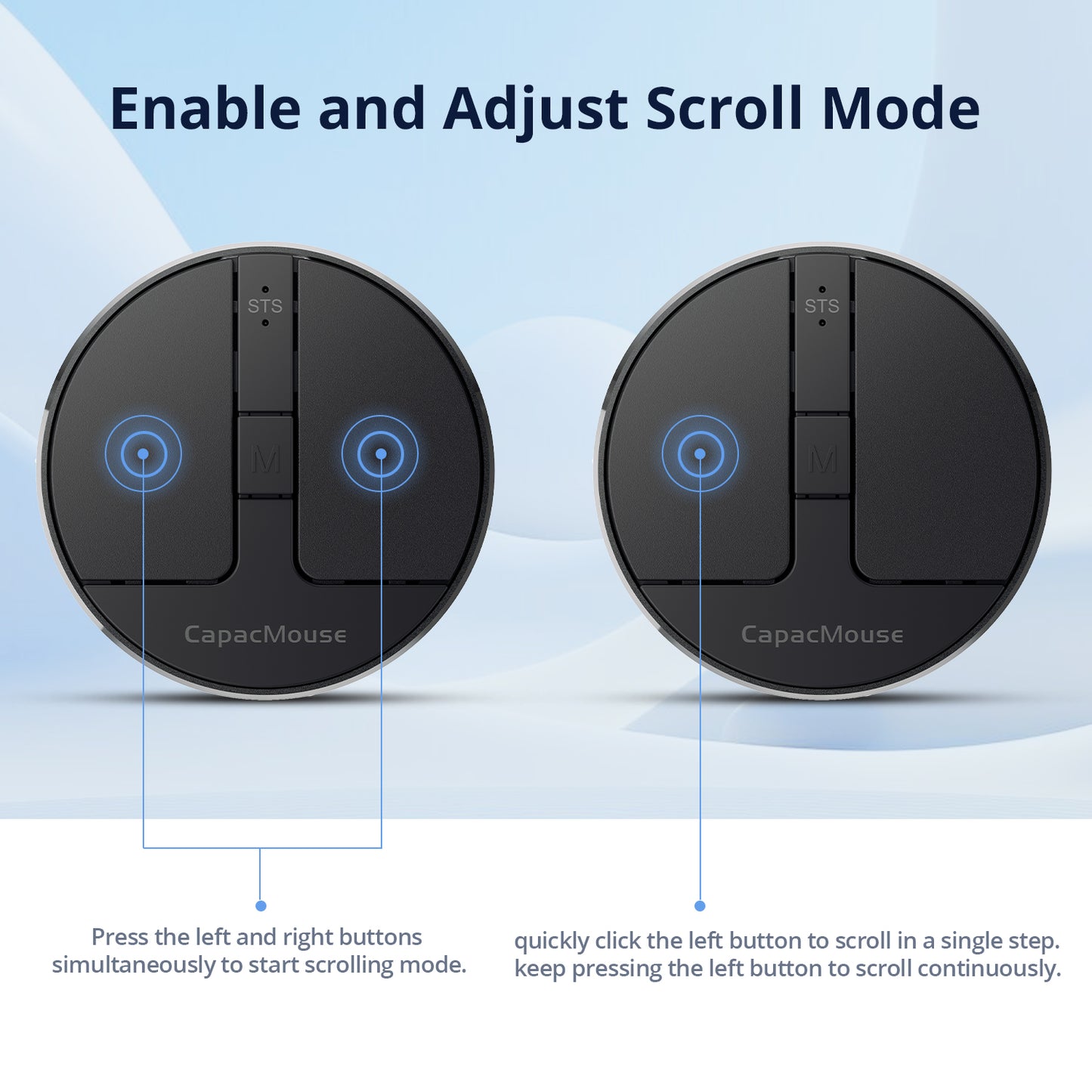 Sleek Mini Round Mouse with Pressure Sensing Scroll,Ultra-Portable Wireless, 4-in-1 Connectivity, Black