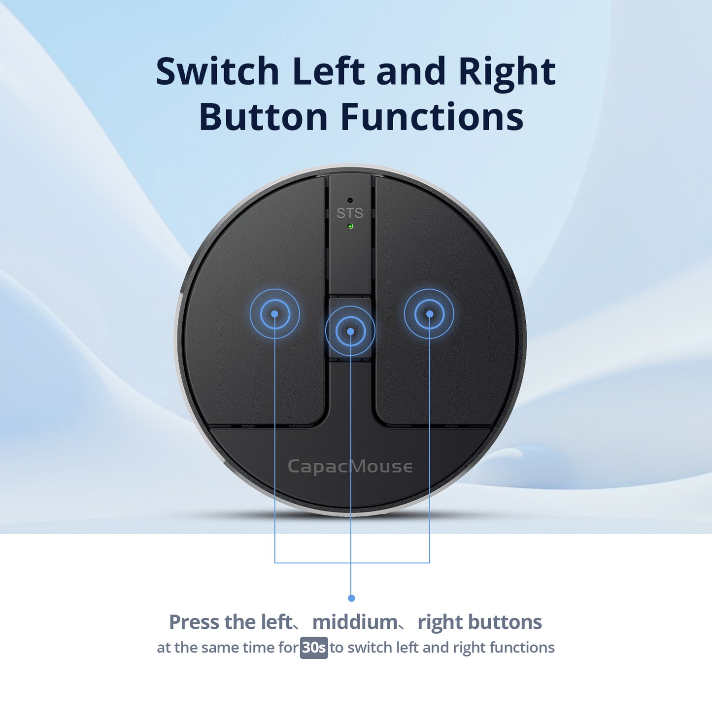 Sleek Mini Round Mouse with Pressure Sensing Scroll,Ultra-Portable Wireless, 4-in-1 Connectivity, Black